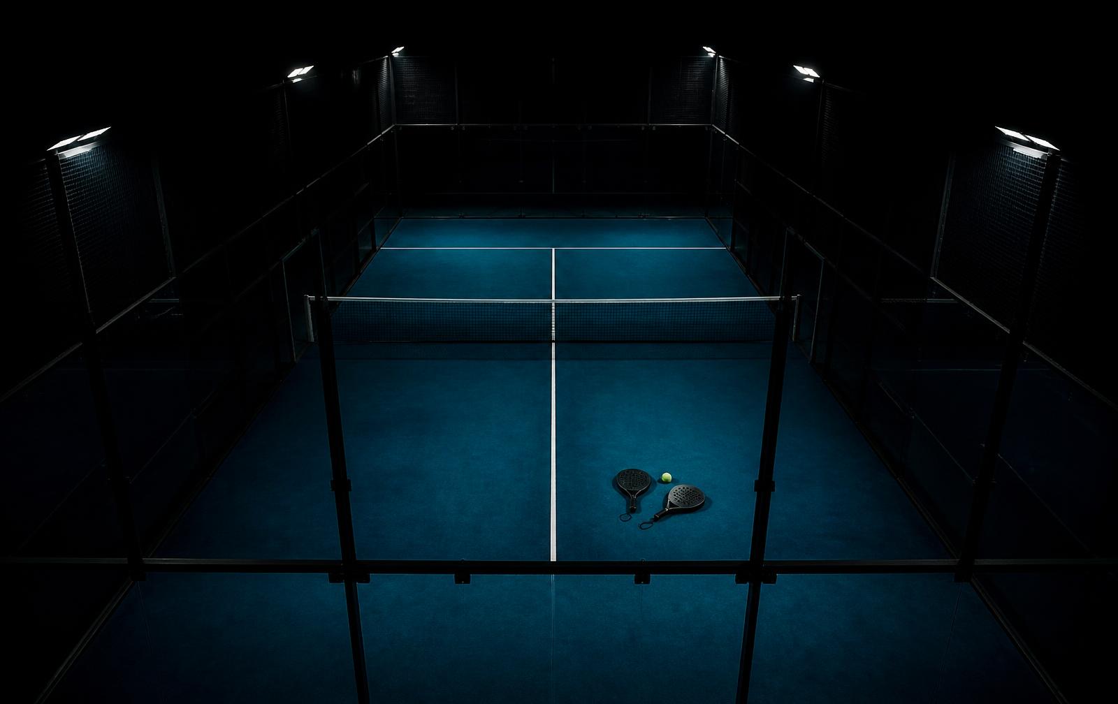 Padelbana i kvällsljus